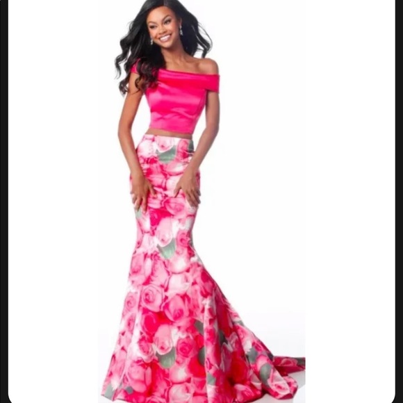 Sherri Hill Pink Rose Floral Two Piece Spring Prom Dress Size 0 NWT - Picture 2 of 12